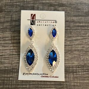 Blue/Red and Silver Drop Earrings